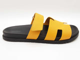 Hermes Chypre Yellow Leather Rubber Slides Size Eu 45 Do1225rxzde