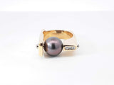 18k Yellow Gold & Black Pearl Asymmetrical Pillars Ring 12.9 Grams Size 4.5 Fw00726lxzxdu
