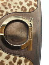 Salvatore Ferragamo Bronze Leather Calf Hair Leopard Print Shoulder Bag Eb1225oxzde