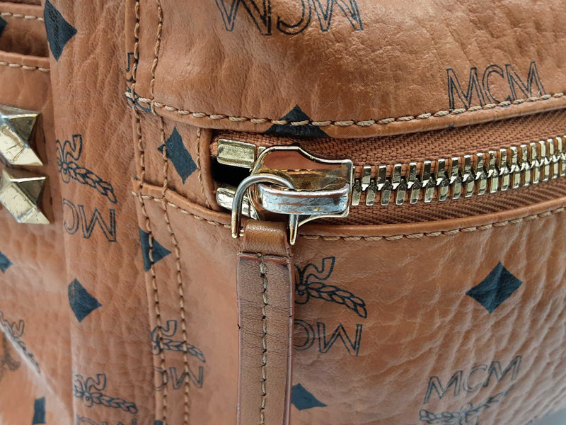 Mcm Stark Cognac Tan Visetos Coated Canvas Side Studded Backpack Do0825lexde