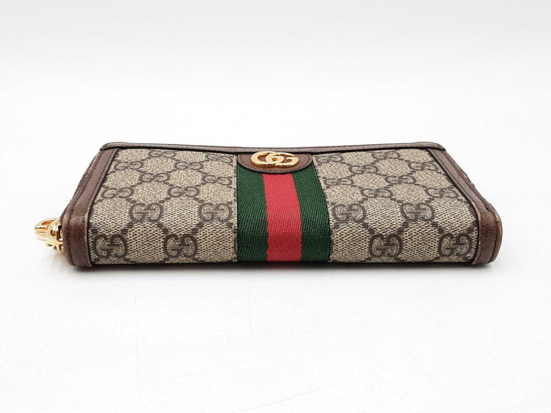 Gucci Ophidia Zip Wallet In Gg Supreme Coated Canvas & Brown Leather Fw1025ozxdu