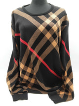 Burberry Check Black Tan Red Plaid Cotton Sweater Do0126lorde