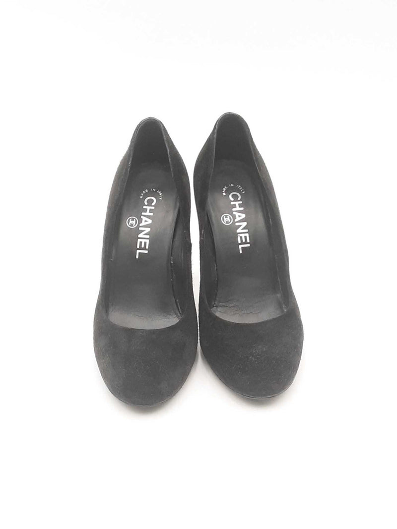 Chanel Black Suede Pumps Size 36.5 C Eb0425lxzsa
