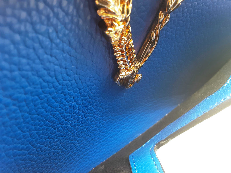 Versace Virtus Camera Blue Grainy Leather Chain Crossbody Bag Do0625wrxde