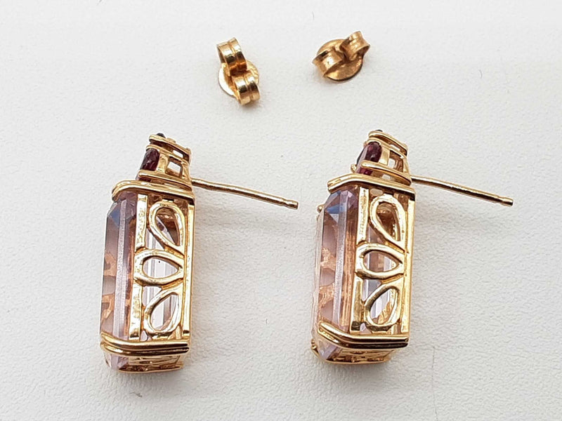 14k Yellow Gold Pale Amethyst 6.8g Rectanglular Stud Earrings Do0125crde