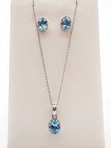 Blue Topaz 0.925 Sterling Silver 4.5g Necklace Stud Earrings Ensemble Do0925lide