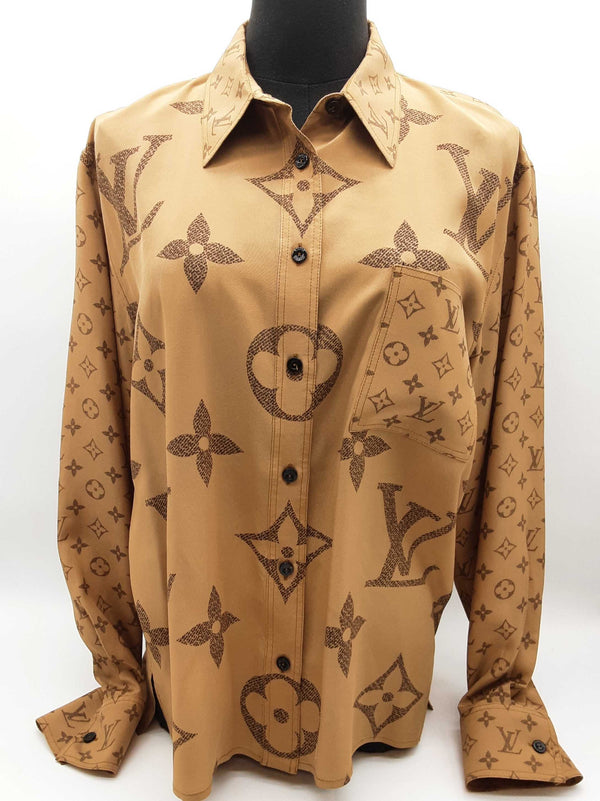 Louis Vuitton Brown Giant Reverse Monogram Silk Button Up Shirt Do0425pxzde