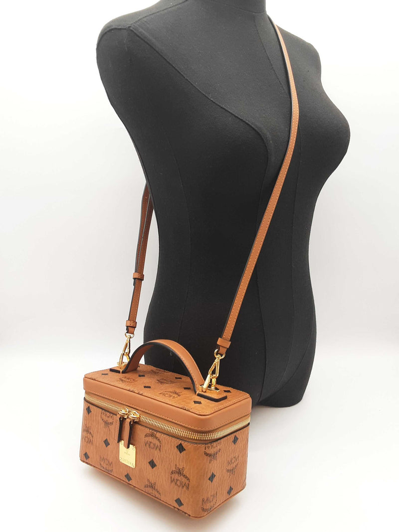 Mcm Mini Rockstar Cognac Tan Visetos Vanity Case Crossbody Bag Do1025pxzde