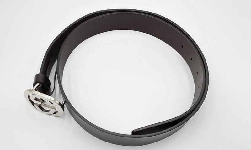 Gucci Leather Belt With Silver Tone Interlocking Gg Buckle Eborxdu