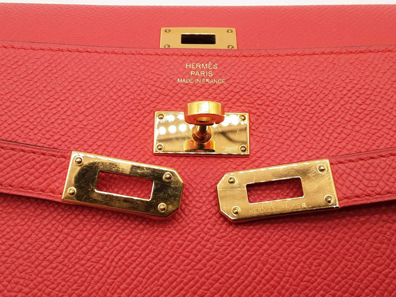 Hermes Kelly 20 Rouge Pivoine Red Epsom Gold Hardware Wallet Do0924oxzxde