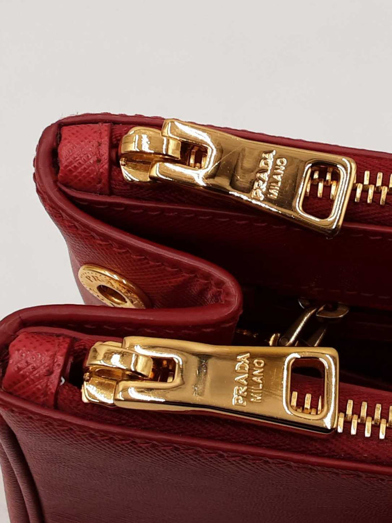 Prada Galleria Double Zip Tote Bag In Red Saffiano Leather Fw0925przdu