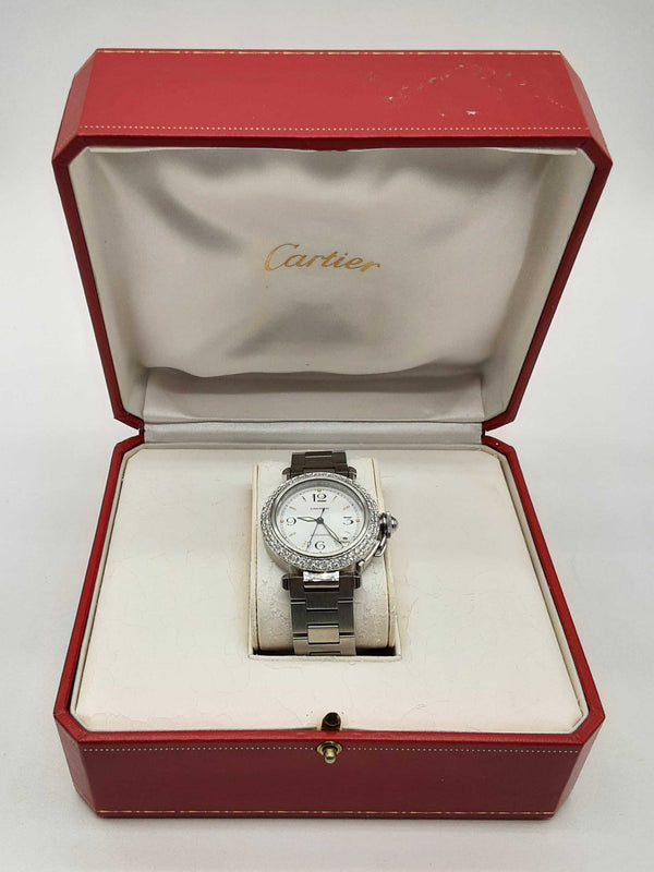 Cartier 2324 35 Pasha Diamond Bezel Stainless Steel Automatic Watch Do1124wxzxde