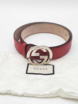 Gucci Red Guccissima Leather Belt With Interlocking Gg Buckle Eb1125lordu