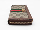 Gucci Ophidia Zip Wallet In Gg Supreme Coated Canvas & Brown Leather Fw1025ozxdu