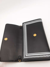 Versace Logo Black & White Leather Chain Shoulder Bag Eb1025lrxsa