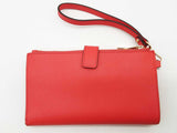 Michael Kors Red Leather Double Zip Bifold Wristlet Tech Wallet Do1025lrde