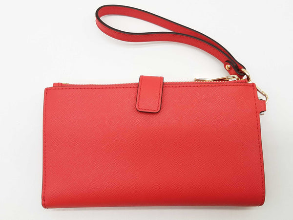 Michael Kors Red Leather Double Zip Bifold Wristlet Tech Wallet Do1025lrde