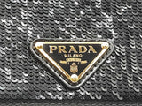 Prada Sequined Triangle Logo Card Holder With Chain In Black Leather Fw1225wxzdu