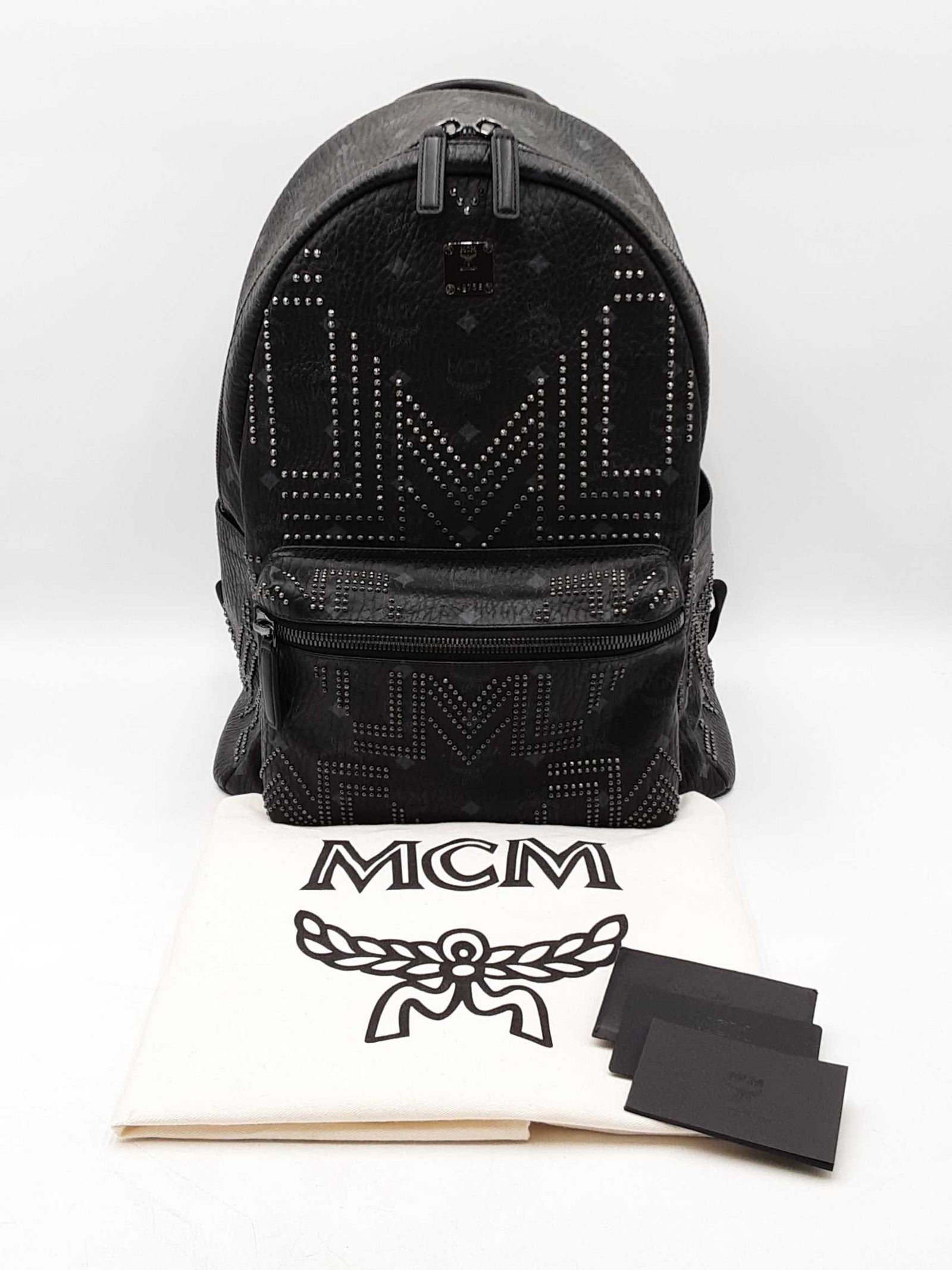 Mcm Studded Stark Gunta Backpack In Black Visetos Coated Canvas