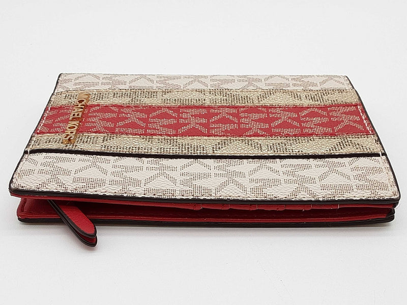 Michael Kors Jet Set Travel Red Gold Signature Logo Passport Wallet Do1025oxde