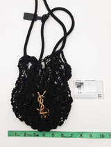 Saint Laurent Ysl Small Black Crochet Shopper Shoulder Tote Bag Do1125rxzde