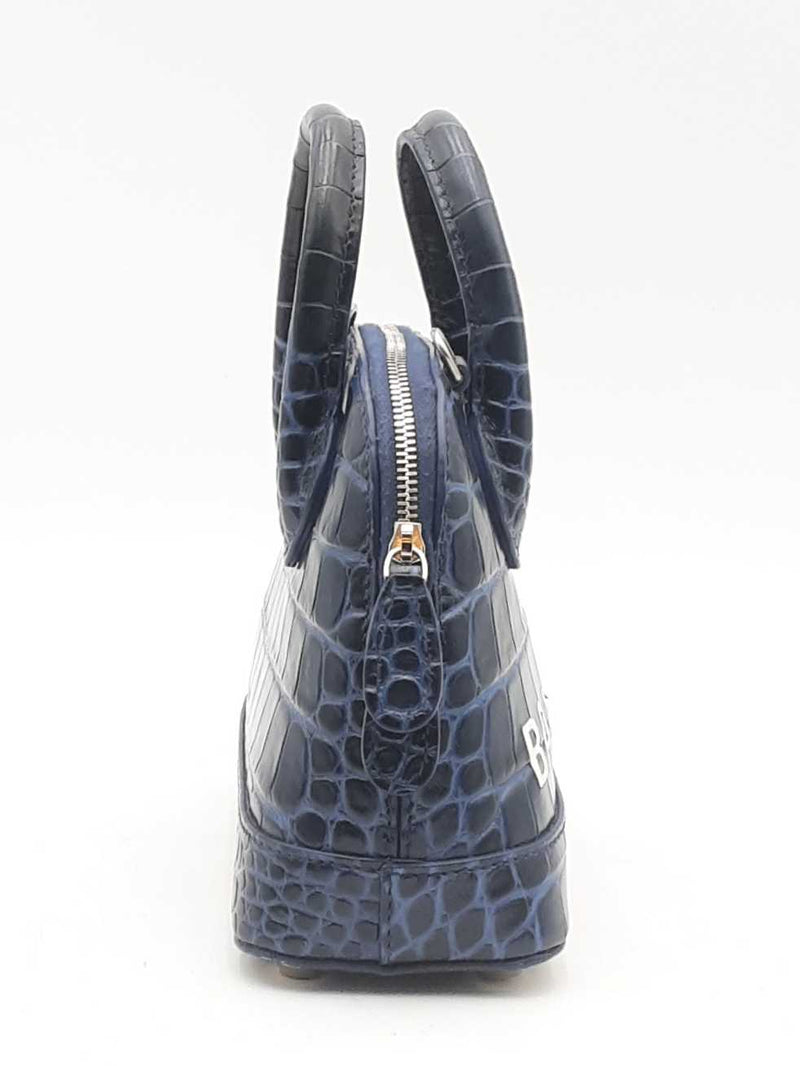 Balenciaga Ville Crocodile Embossed Blue Leather Top Handle Bag Eb0425lrxsa