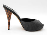 Fendi Peep-toe Mules In Black Python-embossed Leather Size It 38.5 Fw0726rxdu