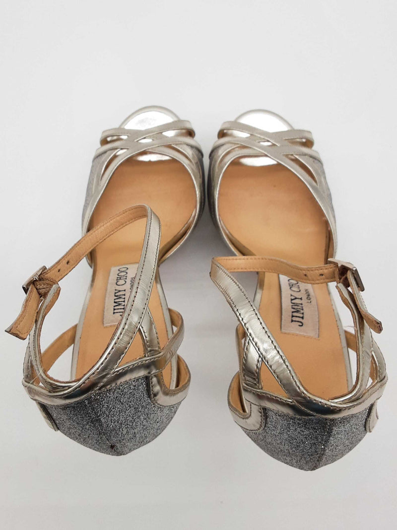 Jimmy Choo Laurita Silver Metallic Glitter Heels Size Eu 37.5 Do0625pxde