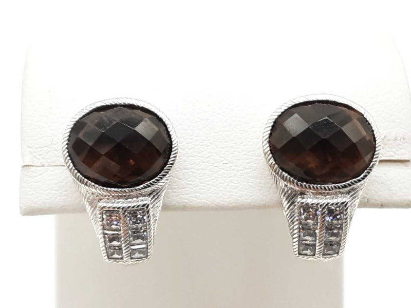 Judith Ripka Smokey Quartz 0.925 Sterling Silver 8.0g Clasp Earrings Do1125oxde