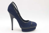 Yves Saint Laurent Navy Suede & Black Leather Courts Heels Size 38.5 Eb0525cxsa