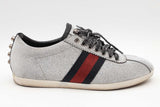 Gucci Silver Glitter Studded Web Sneakers Size 37.5 Eb0526lrxsa