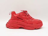 Balenciaga Triple S Sneakers In Red Allover Logo Faux Leather Size 8 Fw0926lrxdu