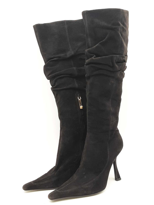 Versace Black Suede Knee High Boots Size 37.5 Eb1124crsa