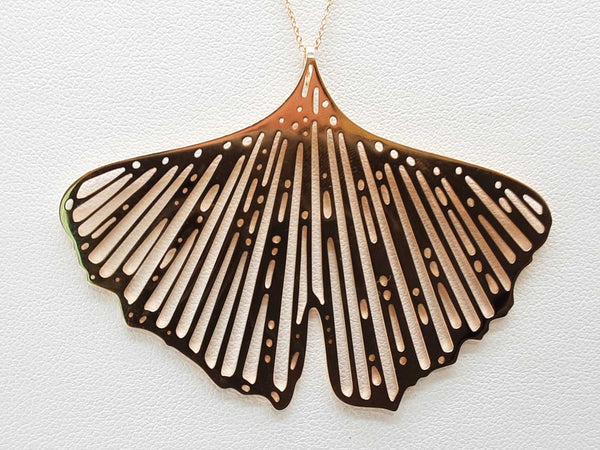 18k Rose Gold 9.5g Ginkgo Leaf Pendant Chain 17 In Do0425rexde