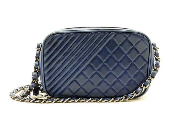 Chanel Coco Boy Quilted Blue Leather Camera Chain Crossbody Bag Lh0324loxzde
