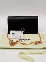 Burberry Hannah Black Leather Chain Wallet Clutch Eb0426wxzsa
