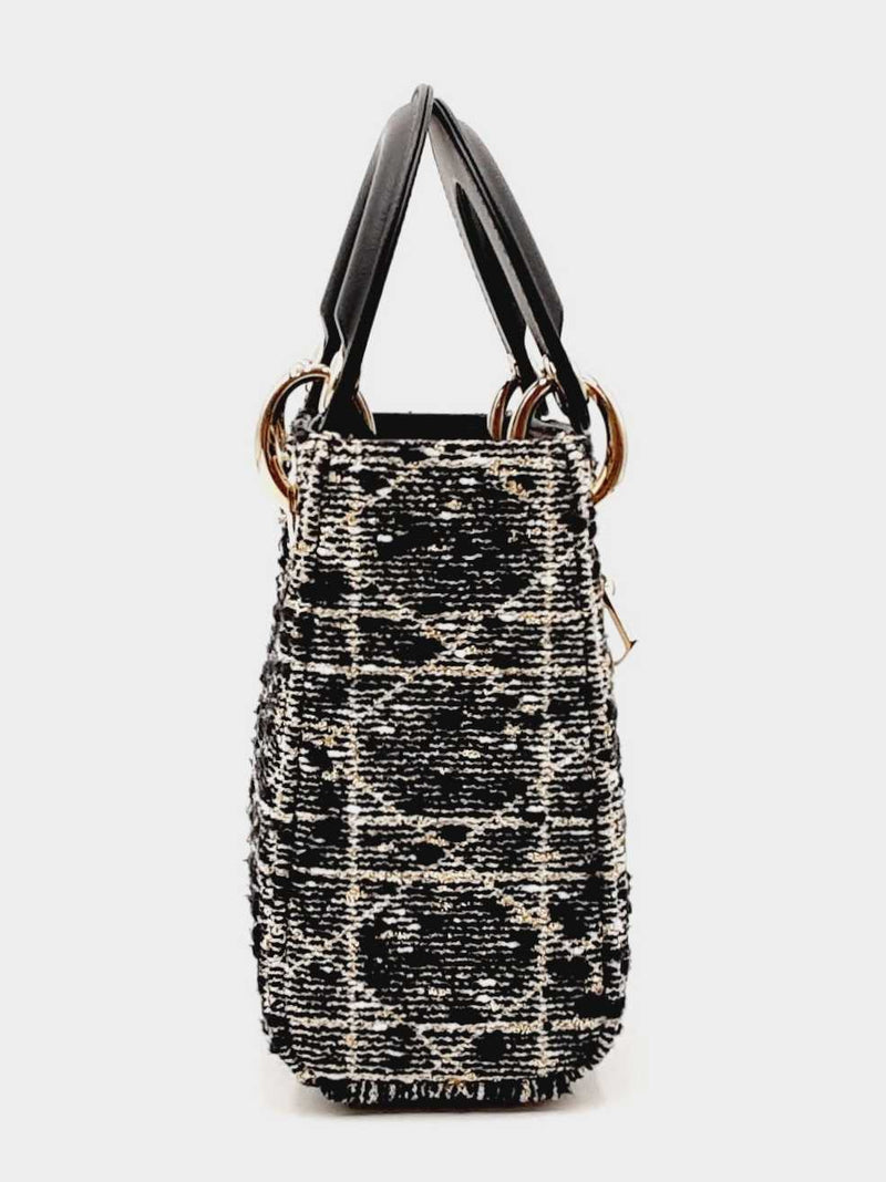 Christian Dior Mini Lady Dior In Tweed & Gold Cannage Fw0825wzxzdu