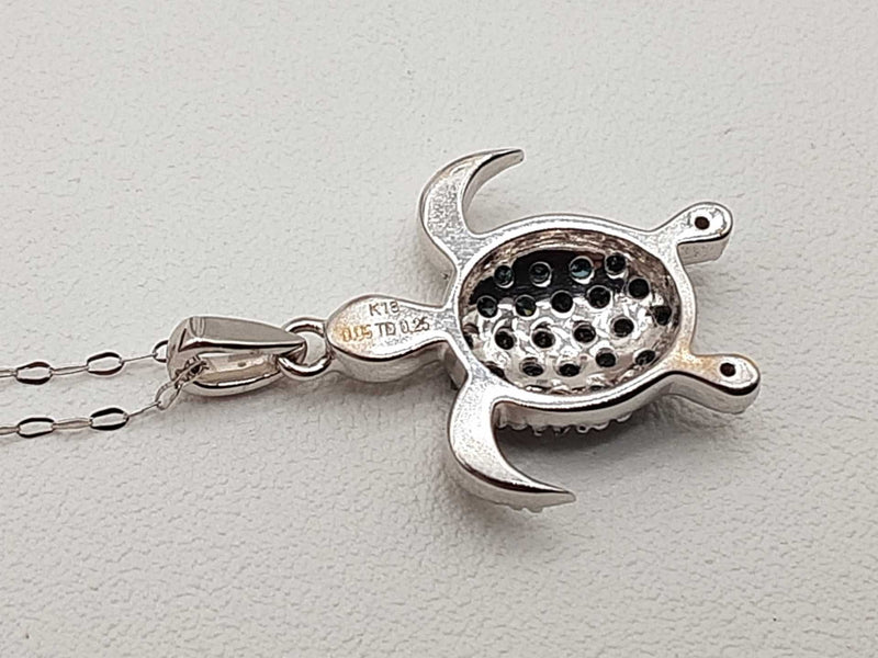 White Blue Diamonds 18k White Gold 1.8g Sea Turtle Necklace 17 In Do0825erde