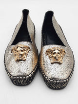 Versace Medusa Gold Metallic Leather Espadrilles Size Eu 36 Eb1124exsa