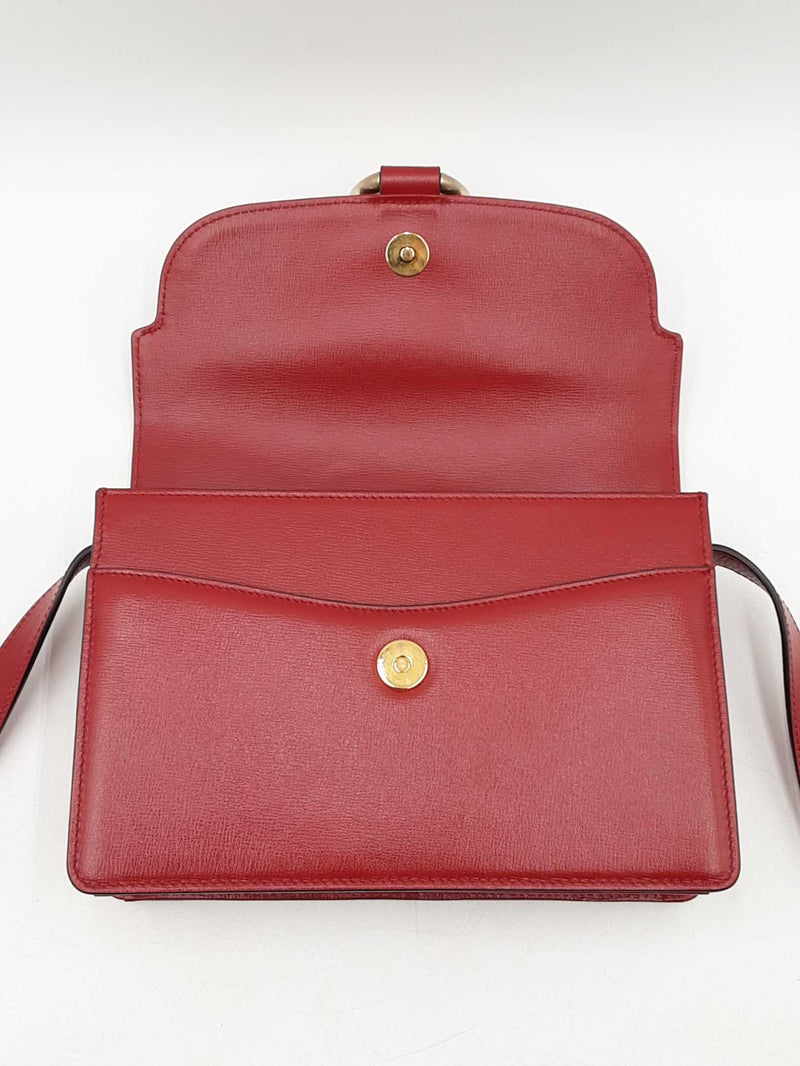 Gucci Torchon Ring Small Shoulder Bag In Cherry Red Grained Leather Fw1125rxzsa