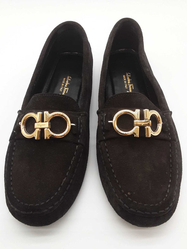 Salvatore Ferragamo Black Suede Loafers Size Us 7c Do0525