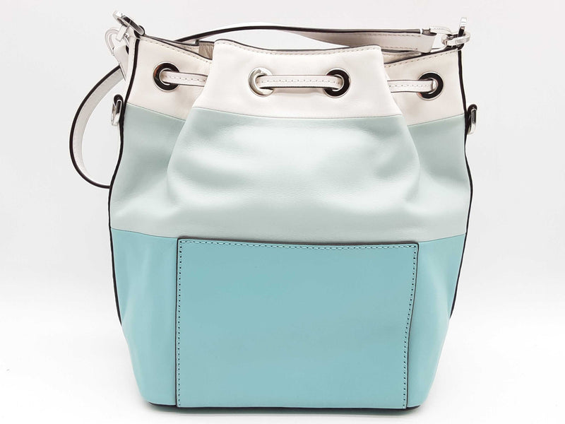 Michael Kors Dottie Blue Teal White Leather Bucket Bag Do1124rxde