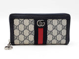 Gucci Ophidia Zip Around Wallet In Gg Supreme Canvas & Navy Calfskin Fw0626prxdu