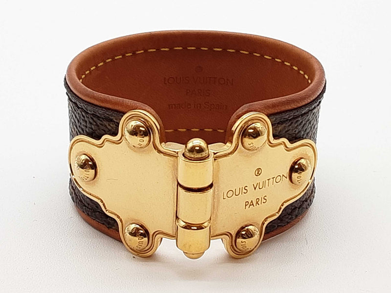 Louis Vuitton Save It Brown Monogram Leather Cuff Bracelet 6 In Do1025crde