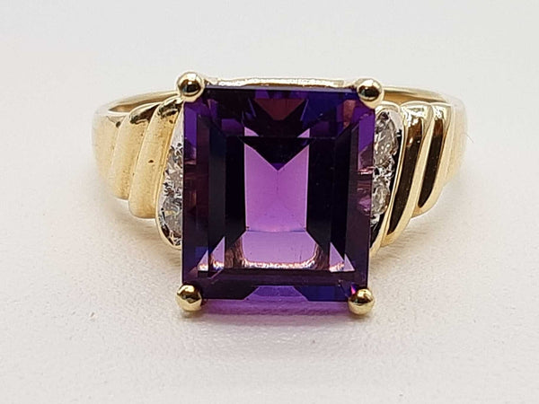 Emerald Cut Amethyst 14k Yellow Gold 4.2g Ring Size 6.5 Do0825oxzde