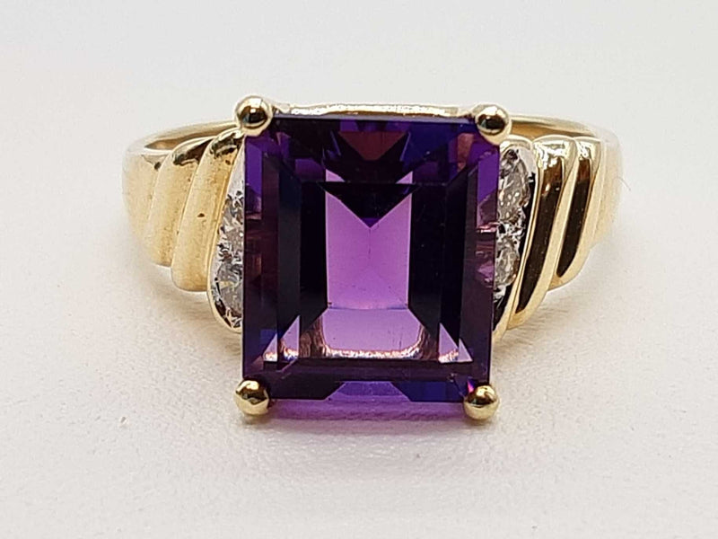 Emerald Cut Amethyst 14k Yellow Gold 4.2g Ring Size 6.5 Do0825oxzde