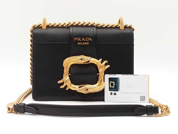 Prada Animalier Cahier Crossbody In Black Leather Fw0625izxdu