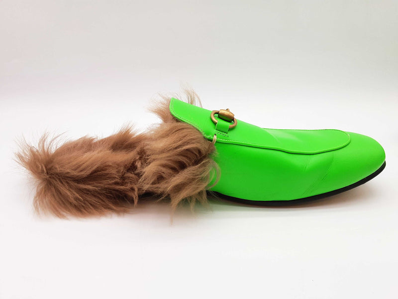 Gucci Princetown Neon Green Leather Fur Loafers Size Gucci 11 Mens Do0925oorde