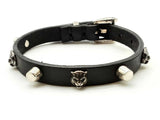 Gucci Feline Studded Black Leather Bracelet 6.75 In Do1224crde