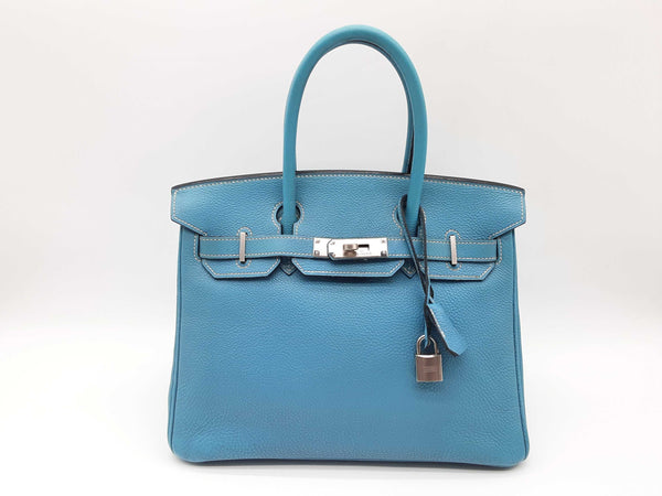 Hermes Birkin 30 Blue Jean Clemence Palladium Hardware Handbag Do0624lwxzxde